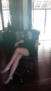 Emma takes her ease in Johnny Cash's favourite seat.