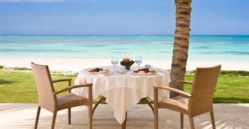View across the massive swimming pool of The Golden Shell villa at Eden Rock resort in the Dominican Republic