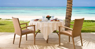View across the massive swimming pool of The Golden Shell villa at Eden Rock resort in the Dominican Republic