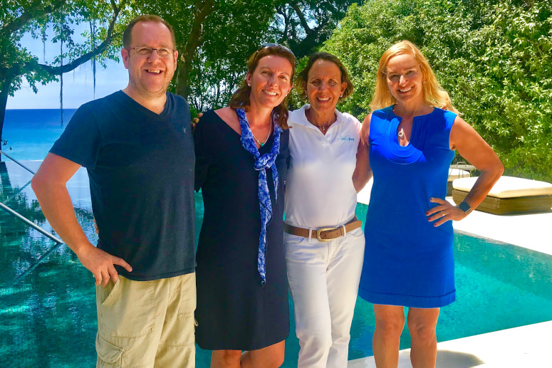 Paul, Alex, and Yvonne with one of the team at Crystal Springs Villa in Barbados